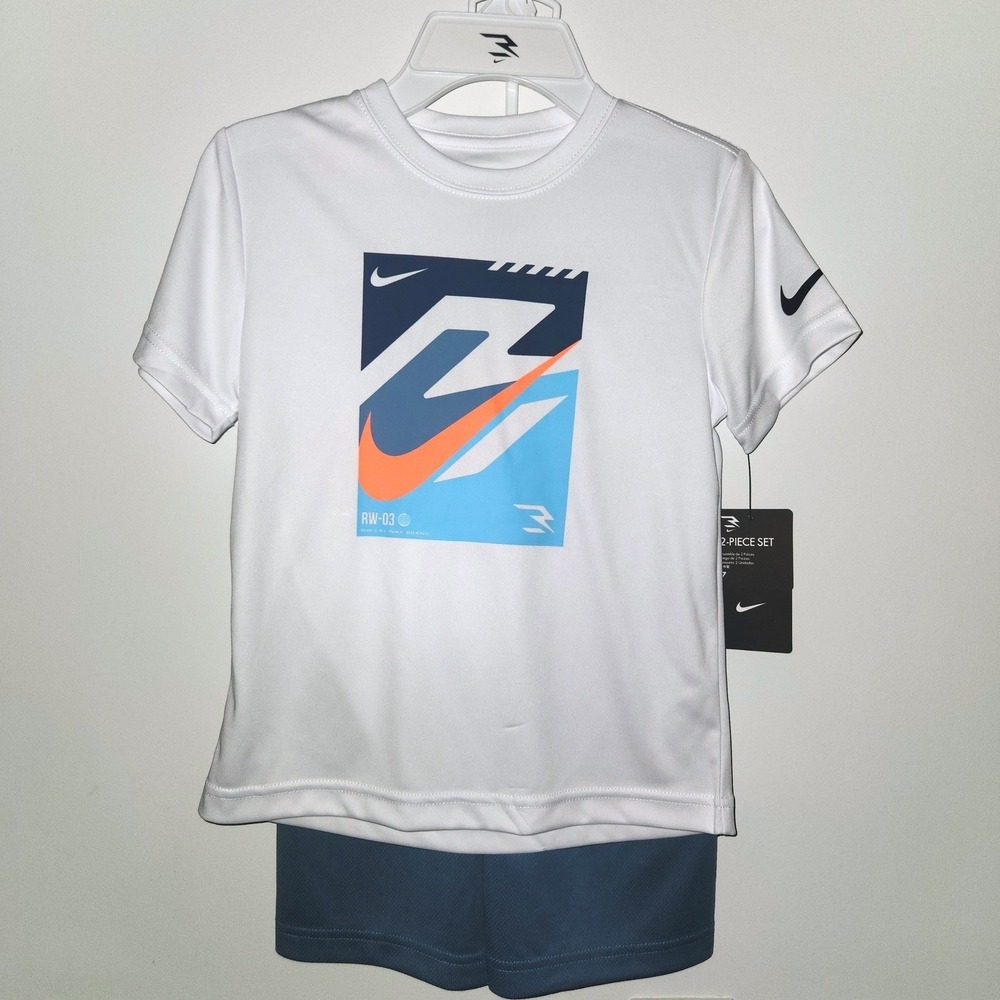 Nike 3BRAND Russell Wilson Boys 2-Piece Set White Blue Orange Size 4